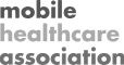 Logo with the words "mobile healthcare association" in bold, lowercase, sans-serif font, stacked in three lines with varying shades of gray.